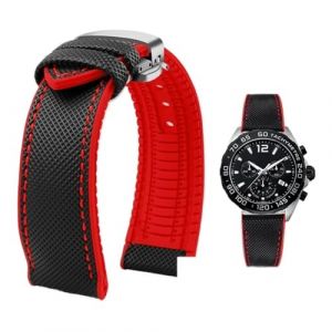 PctkeLsend Bracelet de montre &eacute;tanche en toile et caoutchouc for homme, 19-24 mm, compatible avec Breitling, Omega, IWC, Citizen, TUDOR et Hamilton(Black red silver B,22mm) (PeiLINpppppp, neuf)