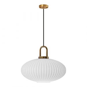 ZTTECH Suspension en verre blanc avec abat-jour en verre nervuré et finition bronze, plafonnier rétro moderne (300mm) (YiChangXiongYingDianZiShangWuYouXianGongSi, neuf)