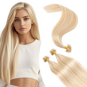 Elailite 100 Mèches Extension Cheveux Naturel Keratine 1g - Rajout Cheveux a Chaud Vrai Cheveux Humain (55cm, 100g, 18+613 SABLE BLOND MECHE BLOND CLAIR) (Naughty Fashion Mode, neuf)