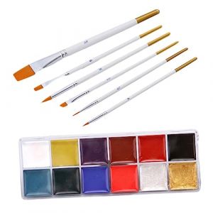 minkissy Palette de Peinture Corporelle à 12 Grilles Ensemble D'art Du Visage à Base D'huile 6 Pinceaux pour Les Célébrations D'halloween (Prettbeauty, neuf)