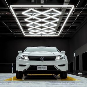 Neatfi Lampe de garage LED ultra lumineuse 512 W, luminosité 56 320 lumens, 6 500 K, éclairage d'atelier pour les détails de voiture, garage, atelier et salle de sport (Grille en Diamant, Blanc) (Neatfi, neuf)