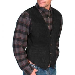Gilet en cuir pour homme - Gilet en daim pour homme - Veste en cuir marron pour homme - Gilet m&eacute;di&eacute;val d&eacute;contract&eacute; vintage western cowboy sans manches - Veste slim fit pour camionneur - Gilet de (henanxianglijuzhuangshicailiao, neuf)
