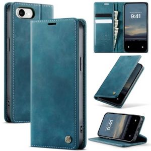 Cracedily Coque pour iPhone 16e/iPhone SE 4/iPhone SE 2025 Pochette, Housse en Cuir PU Premium, Etui &agrave; Rabat, Pochette de Portefeuille, Antichoc, RFID Blocage &Eacute;tui de Protection pour, Bleu Vert (Cracedily, neuf)