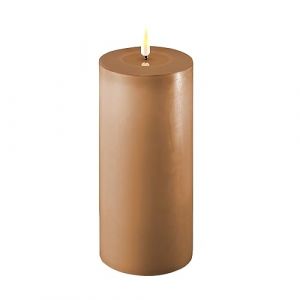 Deluxe Homeart - Bougie LED d'int&eacute;rieur avec flamme r&eacute;aliste sur un miroir en cire v&eacute;ritable - Lumi&egrave;re blanche chaude - Marron caramel - 10 x 20 cm (ReWu, neuf)