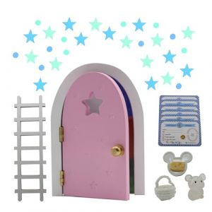 Qu&eacute; Kawaii&reg; &ndash; Porte Magique de la Petite Souris &agrave; Personnaliser | Porte et Escalier en Bois &agrave; Peindre, Sac en Crochet, Assiette, Fromage, &Eacute;toiles et 6 Certificats (Rose) (Qu&eacute; Kawaii, neuf)