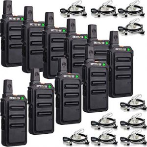 Retevis RT619 Mini Talkie Walkie avec Oreillettes, 1300mAh Talkies-Walkies Rechargeable, Clip Arrière en Métal, VOX, PMR446 Talkie Walkie Professionnel pour Restaurant, Hôtel (10 Pcs, Noir) (RetevisDirect, neuf)