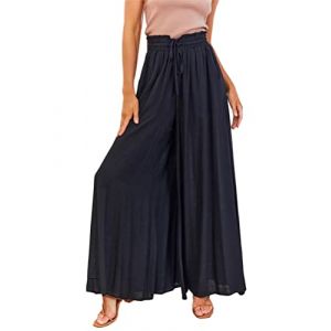 Osheoiso Pantalon Femme Élégant Pantalon Couleur Unie Taille Elastique Grande Taille Casual Pantalon en Coton et Lin Léger Élastique Culotte Bouffante pour Eté A Noir M (Osheoiso Inc., neuf)