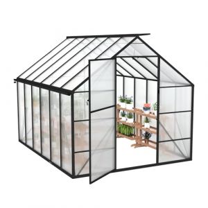 YRHome Serre de jardin en aluminium 310 x 250 x 205 cm 7,75 m&sup2; avec fondation renforc&eacute;e, fen&ecirc;tre de toit et porte, r&eacute;sistante aux intemp&eacute;ries et aux temp&eacute;ratures pour tomates, l&eacute;gumes et plantes (STAR HUIHUI ZHANG, neuf)