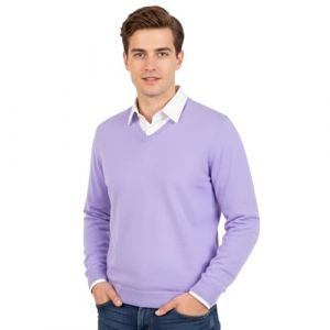 Marenza Col en V pour Homme à Manches Longues en Cachemire en Soie fabriquée en Italie, Lilas, Medium (Bo.MA., neuf)