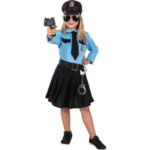 Funidelia | D&eacute;guisement polici&egrave;re bleue pour fille Agent de Police, FBI, Professions - D&eacute;guisement pour enfant et accessoires pour Halloween, carnaval et f&ecirc;tes. - Taille 5-6 ans - Bleu fonc&eacute; (Funidelia FR-BE-LU, neuf)