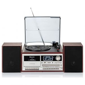Roadstar HIF-8892DBT Mini Chaîne Hi-FI avec Platine Vinyle Vintage 3 Vitesses 33/45/78, Radio Dab/Dab+/FM, Lecteur CD/CDR/CDRW/CD-MP3, Cassette, Bluetooth, USB/Carte SD, Télécommande, Bois (egenta.shop, neuf)