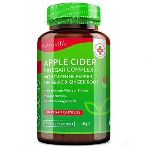 Vinaigre de Cidre de Pomme 1033 mg - 180 gélules végane de vinaigre de cidre bio - Avec du poivre de Cayenne, du curcuma et du gingembre - Fabriqué par Nutravita (Nutravita, neuf)