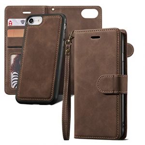 QLTYPRI &Eacute;tui pouriPhone 7/8/SE 2020/SE 2022, Housse Amovible D&eacute;tachable Magn&eacute;tique Porte-Cartes &Eacute;tui &agrave; Rabat avec Support Compatible avec iPhone 7/8/SE 2020/SE 2022 5G - Caf&eacute; (zhihen, neuf)