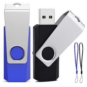 Cl&eacute; USB 128 Go Lot de 2 ABLAZE USB 2.0 Pendrive Clef USB 128go Pivotantes Disque M&eacute;moire Stick avec 2 Cordes (Noir Bleu,2pcs*128GB) (ABLAZE EU, neuf)
