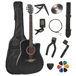 Guitare Acoustique Folk 4/4 Adulte 41 Pouces + 9 Accessoires + Cour Vid&eacute;o et CD (Noir) (Amrova FR, neuf)