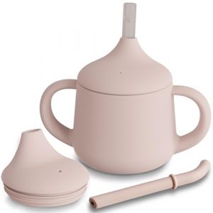 Moonkie Tasse Apprentissage Bebe 3 Etapes, Verre Bebe Apprentissage Anti Fuite, Gobelet Paille Bebe Silicone,Tasse a Bec Bebe,Tasse Bébé avec Poignées et Paille,Adapté au Lave Vaisselle 4 oz(Blush) (moonkie store, neuf)
