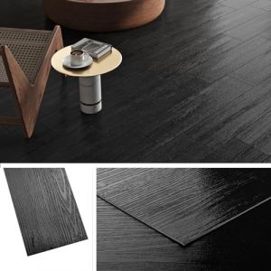 Livelynine Dalle PVC Adhesive Sol Noir Effet Bois 90x15CM Lino Sol Adhesif Salle de Bain Chambre Parquet Adh&eacute;sif Sols Bois Noir Salon Cuisine Revetement de Sols Adh&eacute;sif Pour Int&eacute;rieur, 18 Pi&egrave;ces (Livelynine Euro, neuf)