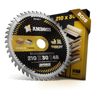 AMBOSS lame scie circulaire 210x30mm (bois) - lame de scie 210 avec 48 dents - lame scie circulaire Ø 210mm - compatible Festool: TS75EBQ Holzmann: HKS210L Makita: 5008 MG. Einhell. Parkside. (Sawblade King, neuf)