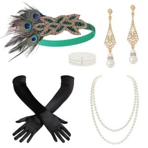 BABEYOND Ensemble d'accessoires de costume Gatsby des années 1920 - Ensemble d'accessoires de costume Gatsby des années 20 - Bandeau garçonne - Paon (BABEYOND  FR, neuf)