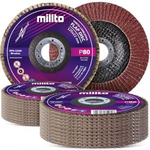 25x Millto Disque &Agrave; Lamelles 125x22,2 mm Grain 60 T29 pour M&eacute;tal Bois D&eacute;capage Rouille Peinture Salet&eacute; Meuleuse Angulaire Disque Abrasif Fibr&eacute; pour Surfaces (Instalguru-fr, neuf)