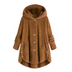 Poncho en peluche pour femme avec boutons, manteau en fausse laine avec capuche en fourrure, manteau d'hiver, veste de grandes tailles, plus épais, chaud, imperméable, décontracté, vintage, chemise (Ansu clothing, neuf)