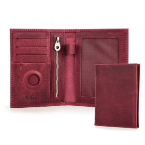 CONTACTS Portefeuille pour passeport pour homme en cuir v&eacute;ritable avec blocage RFID avec fente AirTag et organiseur de cartes fin pour voyage en famille, Rouge - S. (Contacts Wallet, neuf)