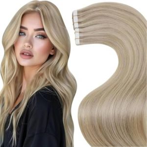 LaaVoo Extension Cheveux Naturel Adhesive 55cm Mélange Platine et La Blond Clair Highlight 50g 20pcs Extension Cheveux Humain Adhesive Vrais Blanc Dore Lisse #P16/22 (Laavoo, neuf)