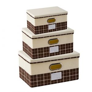 SEAFRONT Bacs de Rangement 3 Pi&egrave;ces, Bo&icirc;tes Pliables en Lin et Coton, Grandes, Moyennes et Petites pour l'organisation de la Maison (carreaux marron) (Gytibedv, neuf)
