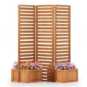 COSTWAY Brise Vue Jardin avec 2 Jardini&egrave;res Auto-Drainantes, S&eacute;parateur de Pi&egrave;ces 3 Panneaux 157x168CM en Bois, Panneaux Articul&eacute;s, Paravent Ext&eacute;rieur Pliable Style Naturel pour Patio Balcon (FDS GmbH, neuf)