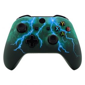 eXtremeRate Coque Avant de Remplacement pour Xbox One S/X Manette, Coque Avant avec Motifs pour Xbox One S/X Manette (Modèle 1708), Éclair Vert (Easequote-Store, neuf)