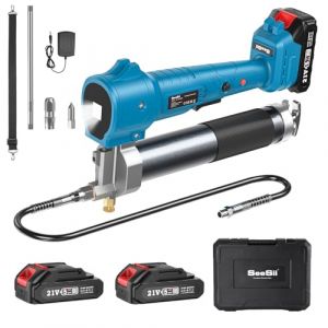 Seesii Pompe a Graisse Electrique, Pistolet à Graisse à Batterie 2025 avec Lumière LED Ultra Brillante, Pompe à Graisse 10000 PSI avec 2 * 2.0AH Batteries et Chargeur, Tuyau Flexible de 39.4" de Long (SeeSii-EU, neuf)