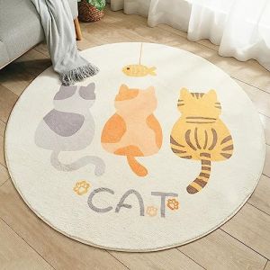 Rururug Tapis Chambre Enfant Rond Ø 100 cm Chat Jaune Gris de Dessin Animé - Grand Tapis Doux pour Bébé, Fille, Garçon, Salon et Petite Chambre d'Enfant (kuailedefeifan, neuf)