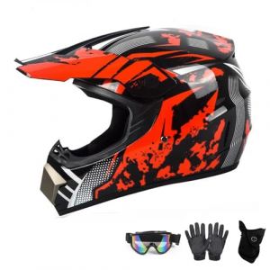 Casque Cross Enfant,Casque de Motocross pour Les Adolescents,Casque VTT Moto De Cross Enfants Quad Bike Vélo De Montagne Casque avec Gants Lunettes Masques(A,M(54~55cm)) (XIAOXU'S STORE, neuf)