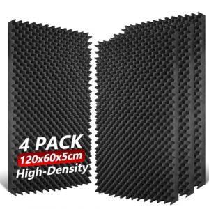 TOUO Lot de 4 panneaux acoustiques en mousse acoustique, 120 x 60 x 5 cm, panneaux insonorisants haute densité ignifugés pour studio, bureau, home cinéma, contrôle du bruit et de l'écho (TOUO Official Store, neuf)