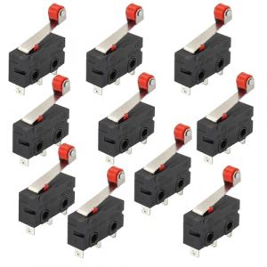 Lot de 10 Micro Switch avec Levier &Agrave; Rouleau, Micro Interrupteur Fin de Course SPDT 220V 5A, 1NO 1NC Microrupteurs 3 Broches pour Automates M&eacute;caniques et &Eacute;lectroniques (KangBinHuiStore, neuf)