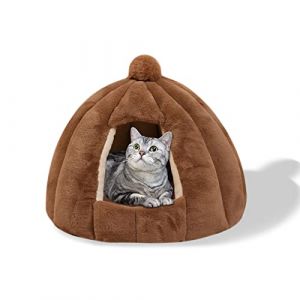 Galatée Lit De Grotte pour Chat, Lit De Coussin De Chat Lavable, Lit pour Animal De Compagnie avec Coussin Intérieur Lavable Amovible, Igloo De Chat en Peluche Doux Et Confortable(S, Brun) (HEALTH CHAN LTD, neuf)