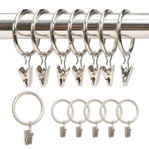 Plstod 40 Pièces Anneaux Rideaux avec Pinces, 32mm Diamètre Intérieur Anneau Rideau avec Pinces, Pince pour Rideaux en Métal Argent Clips de Rideau Anneaux Décoratifs (ZiShishangmao, neuf)