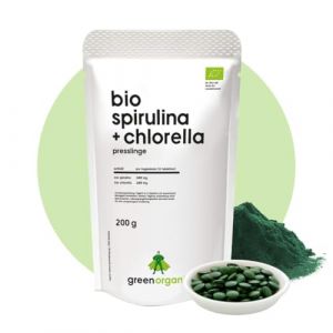Spiruline bio + Chlorelle – 400 comprimés 200 g – 500 mg par comprimé – Plantensis et algues Vulgaris – Hautement dosés – Pressés – Culture biologique contrôlée (200 g, Spiruline + Chlorella) (organic workout, neuf)
