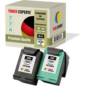 TONER EXPERTE Pack 2 XL Cartouches d'encre compatibles pour HP 338 343 C8765EE C8766EE DeskJet 460c 5740 6540 6620 6840 9800 Photosmart 2575 2610 2710 8150 8450 C3180 PSC 1610 2355 (Noir, Couleur) (Toner Experte, neuf)