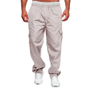 Pantalon Homme avec &eacute;lastique &agrave; La Taille Cargo Militaire Sport Jogging Large Leger Pantalons Bas de Survetement Baggy Hiver Running Chaud Coupe Droite Coton Fitness Grande Training Ample Pants (yiTuIsI, neuf)