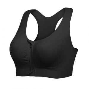 Lemef Soutien-gorge de sport &agrave; fermeture &eacute;clair sur le devant pour femme, soutien-gorge post-chirurgie, fermeture &agrave; l'avant, soutien-gorge de compression dos nageur, soutien-gorge de mastectomie, noir (SUNNYCOOL, neuf)