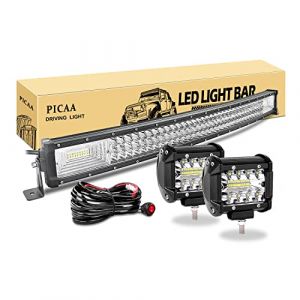 PICAA Led Barre Lumineuse 7D Triple Rangée Incurvé 32 pouces 78.5cm 405W Rampe a led barre de led avec de 2X 4 pouces 60W Phare de Travail LED 12V 24V hors route Voiture Véhicules 4x4 SUV ATV Camion (BEISHUO-UK, neuf)