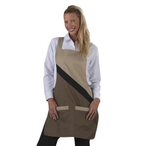 Hurry Jump Tablier chasuble Tablier sans manches femme type blouse chasuble Tablier sans manches femme type blouse chasuble avec patte réglage beige/marron bande noire prt beige poches (Label blouse, neuf)