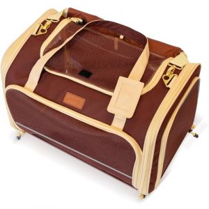 PETPROVED Caisse de Transport Chien Chat Sac de Transport pour Chien Voiture Chat Sac de Voyage Pliable Caisse Cage (M Marron) (essential with love, neuf)