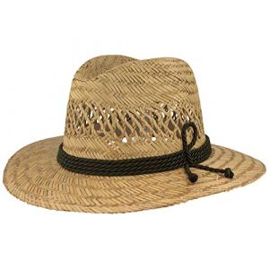 Chapeau de Paille Large | Chapeau d'été | Chapeau de Soleil – 100% Paille avec Garniture en Soie Verte et Trous d'aération – Traveller – également Disponible en XXL - Beige - X-Large (Breiter La Mode et L'Univers du Chapeau, neuf)