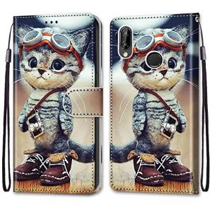 ShinyCase Étui pour Huawei P20 Lite Coque PU Leather Cuir Anti-Rayures Protection Cover Emplacement Carte Portefeuille Magnétique Téléphone Case pour Huawei P20 Lite,Chat de Dessin Animé (ShinyCase, neuf)