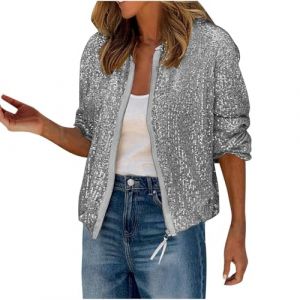 Veste Paillettes Femme Ete Legere Vestes Sequins Bomber &agrave; Paillettes Fermeture &eacute;clair Blouson Vestes Paillette Sparkly Veste Brillante Scintillante Paillette Cardigan Haut Tops Bolero Chic et Elegant (⭐⭐⭐⭐⭐AEGJEGVD⭐⭐⭐⭐⭐, neuf)