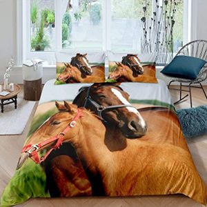 Housse de Couette Cheval Ensemble de Literie Motif D'Animaux de La Ferme Pour Enfants Gar&ccedil;ons Filles, Housse Couette 220x240 Amoureux Des Chevaux Bruns pour Adolescents Adultes D&eacute;coration &Eacute;l&eacute;gante (Suzhou yiyanyun e-commerce Co., Ltd, neuf)