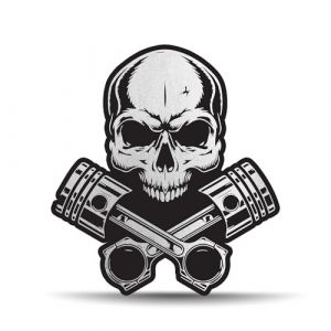 Biomar Labs 1 autocollant en vinyle - Motif tête de mort - Argenté et noir - Pour voiture, moto, vélo, fenêtre, porte, casque, scooter - B 111 (Biomar Labs®, neuf)
