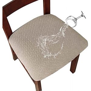 LANSHENG Housse de Chaise 2/4 Pi&egrave;ces Housse de Coussin de Chaise Housse de si&egrave;ge de Chaise imperm&eacute;able D&eacute;montable Housse Assise Chaise Elastique Jacquard Lavables pour Salle &agrave; Mange (Sable, 2) (LANSHENG FR, neuf)